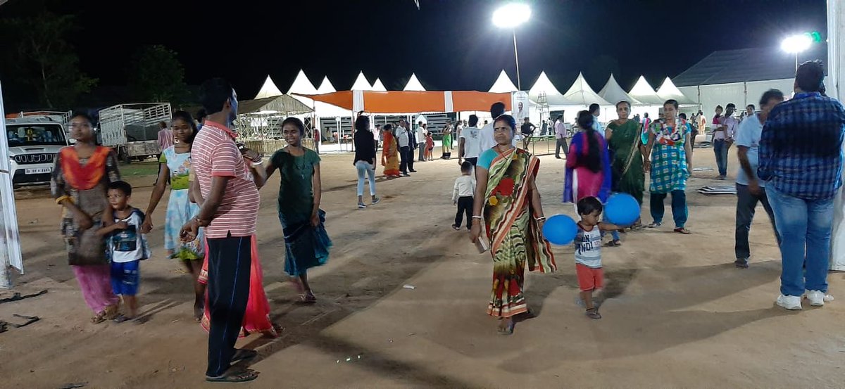 DumkaDc's tweet photo. The atmosphere in #Dumka is charged. Public thronging to see the #BambooConclave even before it begins. As we we briefed magistrates on duty we notices groups of people, families checking out the Outdoor Stadium,venue of the event. As the city lit up people came out to take pics! https://t.co/mArSyJQnwA