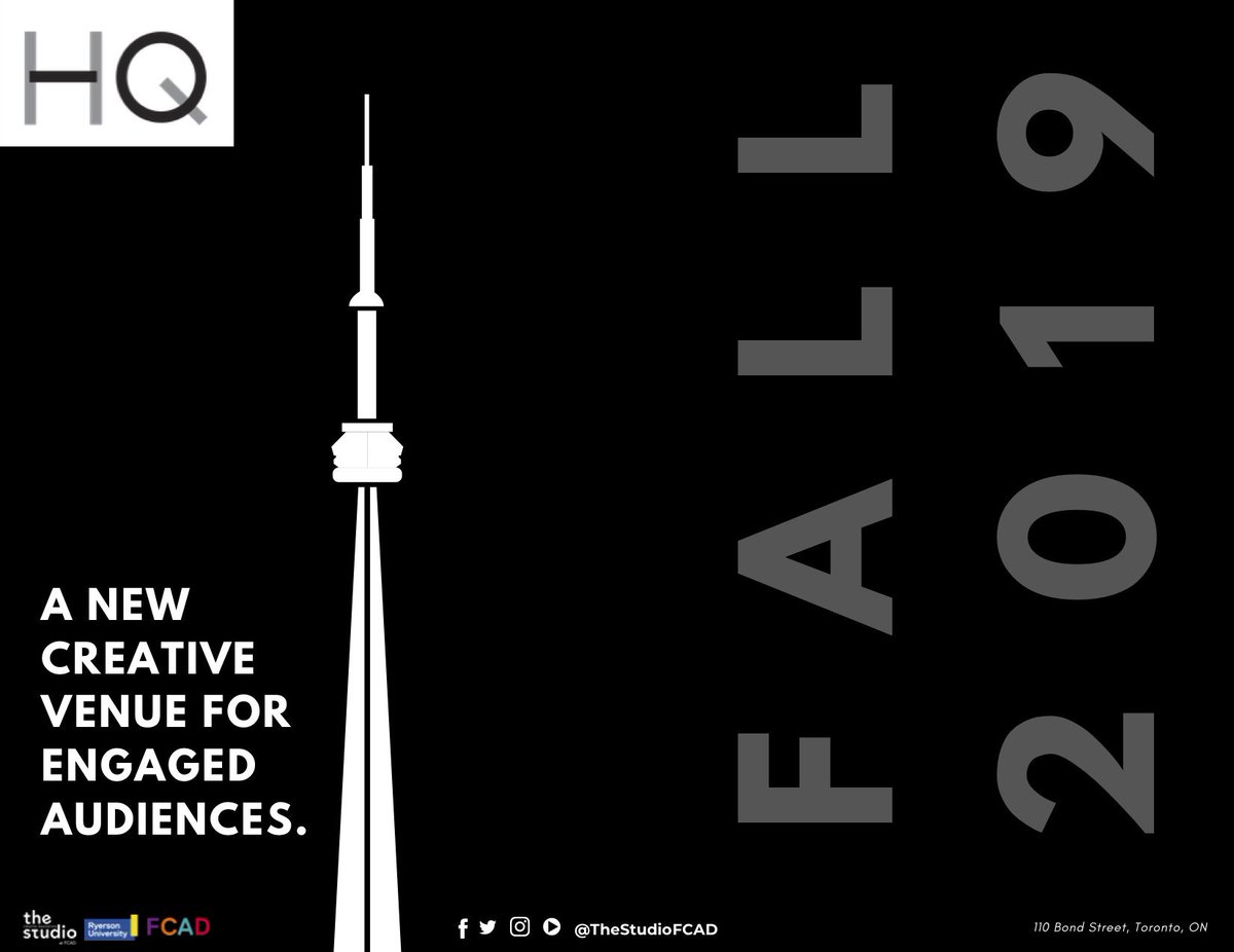the_studioTO's tweet photo. We are pleased as punch to announce our HQ Fall 2019 Special Programming Series! HQ is our new creative venue for engaged audiences. Check it out! #toronto #creativeindustries #innovation #media #eventvenue #HQcurates #ryerson #performance #experience #storytelling https://t.co/yGiKwhk4v8