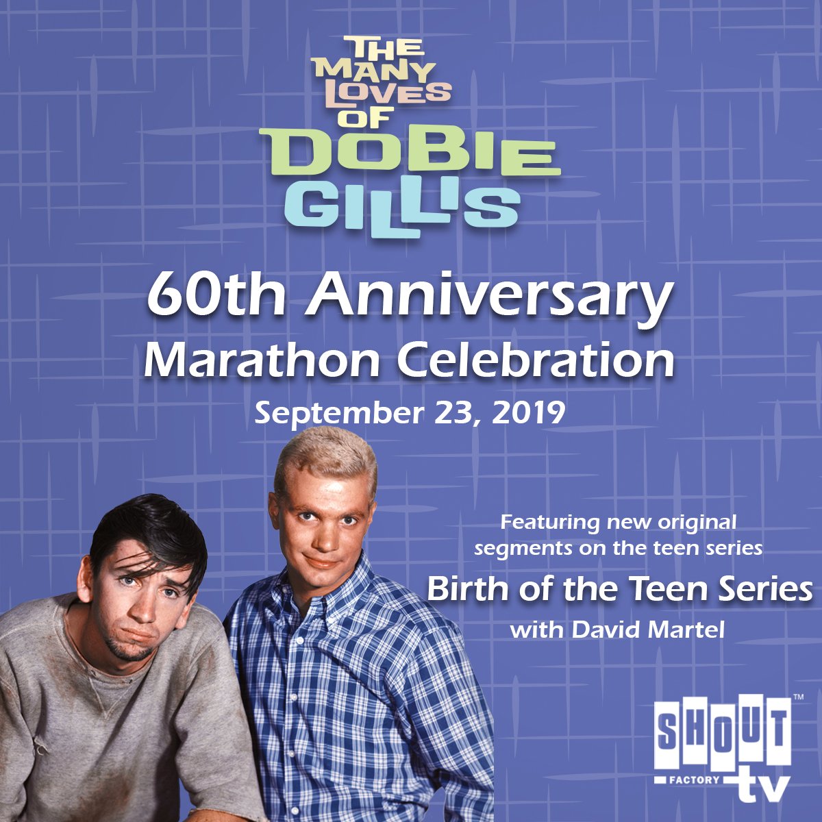 watchshouttv's tweet photo. On Sept 23, 1959 the 1st season of #TheManyLovesofDobieGillis premiered on CBS . 60 years later,@ShoutFactoryTV is celebrating with a marathon of episodes and new segments about the impact of the Dobie Gillis on the teen genre, w/ host David Martel (The Adventures of Pete &amp; Pete) https://t.co/LiQEMX0TUz