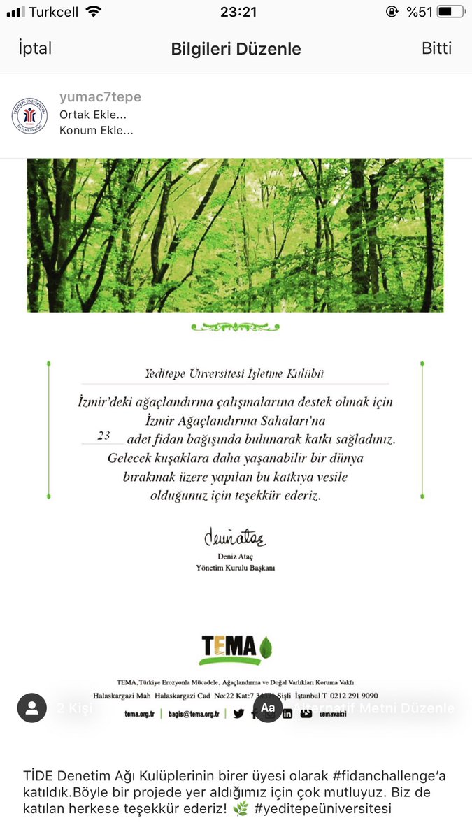 TİDE Denetim Ağı Kulüplerinin birer  üyesi olarak #fidanchallenge’a katıldık.Böyle bir projede yer aldığımız için çok mutluyuz. Biz de katılan herkese çok teşekkür ederiz! 🌿