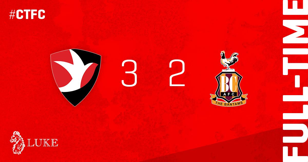 CTFCofficial's tweet photo. FULL-TIME: Robins 3, Bradford City 2 #ctfc 

⚽️ Anderson 51
⚽️ Reilly 59
⚽️ Doyle-Hayes 69
⚽️ Richards-Everton 76
⚽️ Tozer 80
👨‍👩‍👧‍👦 2,702 (289 away)
🍾 Tozer https://t.co/P93DxNpyzL