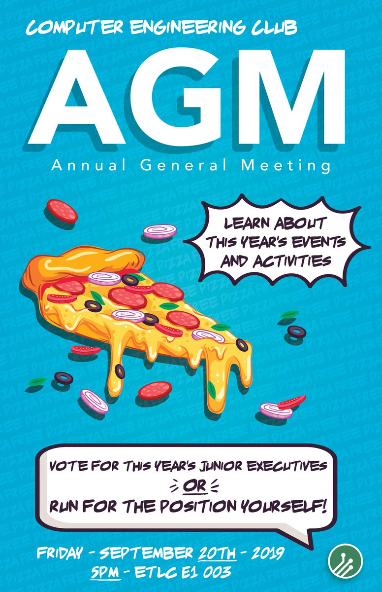 CompEClub's tweet image. Don't forget, the AGM for CompE Club is on Friday at 5 in ETLC! Vote or run for a junior exec position and make your voice heard (or just come for free pizza, we don't judge)