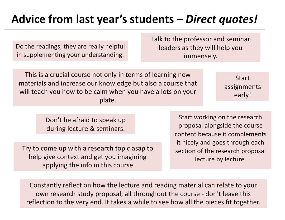DiLibertoD's tweet photo. Yes, spot on @_alice_evans and @llmunro. On the first day of my @McMasterGHO research methods course, I had students read out some advice from last year's students inclduing: "Don't be afraid to speak up during lecture and seminars", as well as some other useful bits: https://t.co/hwSa7foWlS