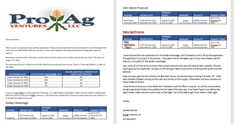 Look for this letter to be sent out the end of this week. If you can't wait, call me or stop by the office.