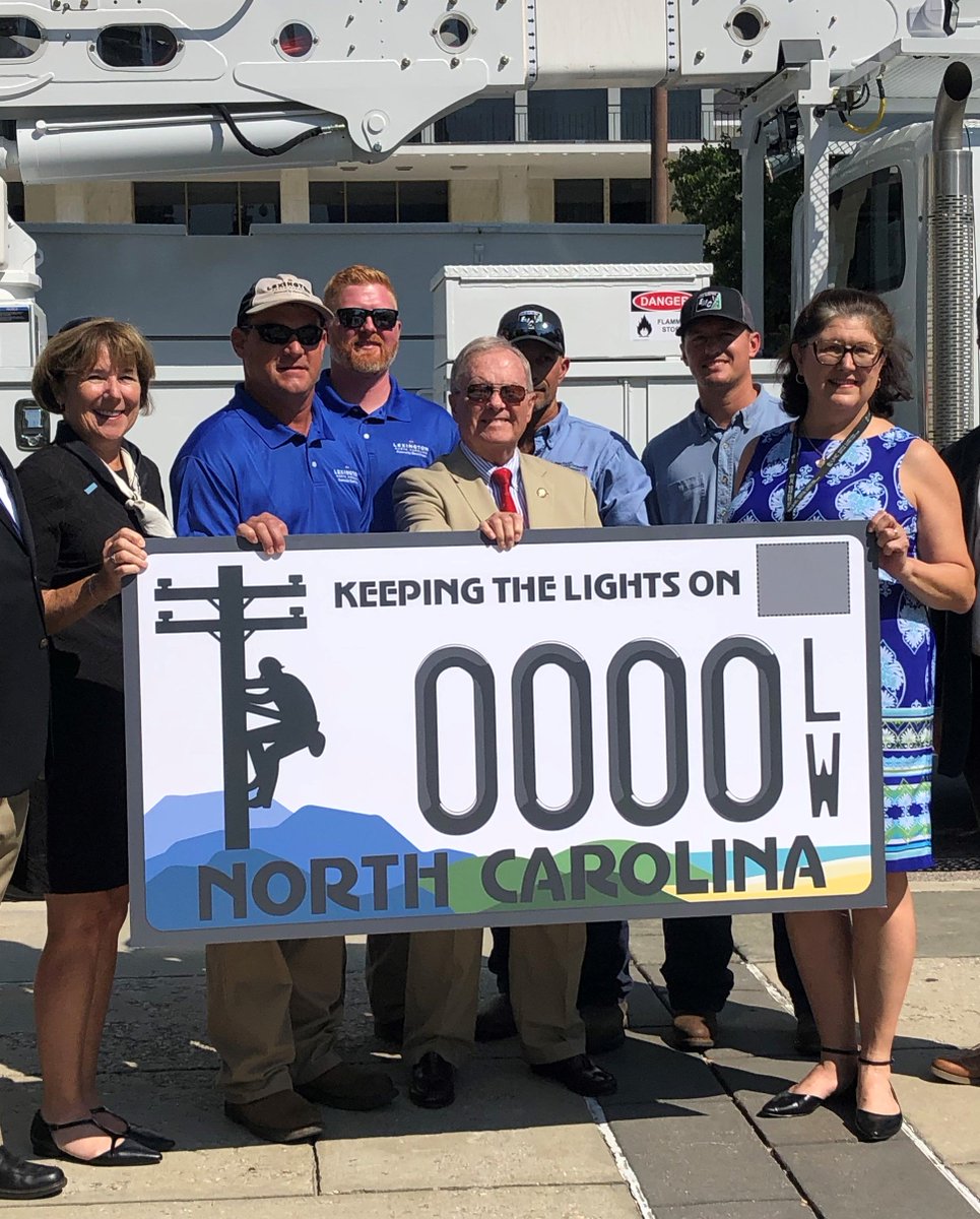 ElectriCitiesNC's tweet photo. Great news: the #KeepingTheLightsOn License Plate supporting the NC Jaycee Burn Center is a reality! This plate celebrates those who work tirelessly to keep our lights on. ๐ธ: #NCPublicPower #LexUtil lineworkers Jimmy Futrell and Caleb Miller @CityofLexington #linelife https://t.co/iVfUst0szx