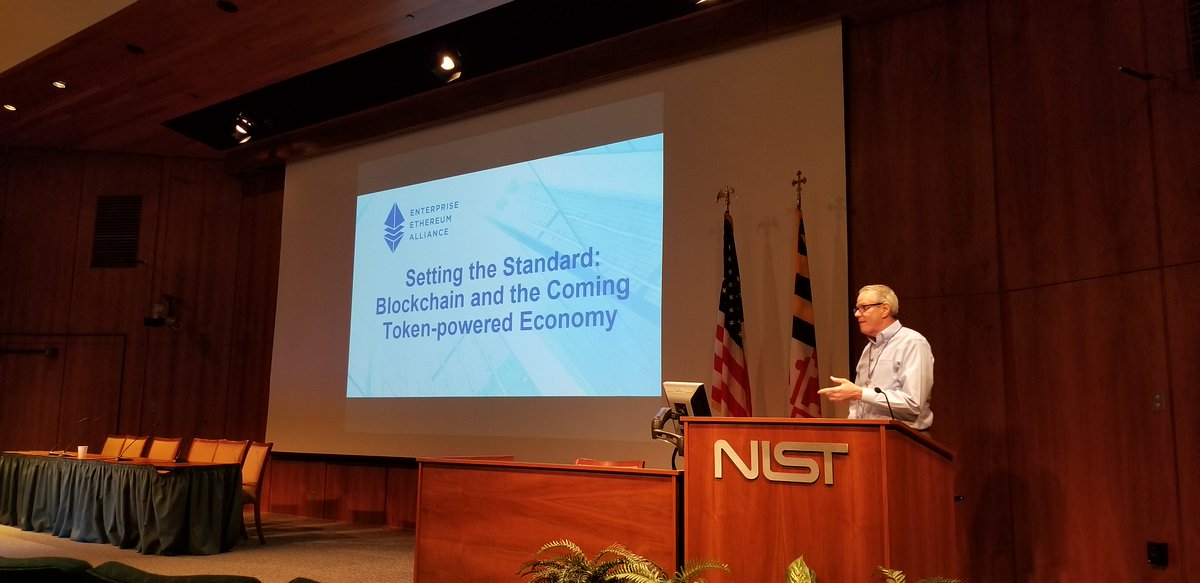 EntEthAlliance's tweet photo. EEA Executive Director, Ron Resnick, talked about the importance of standards for #Enterprise #Ethereum and tokens at the @BlockchainIEEE Summit today! #IEEEBlockchainAtNIST https://t.co/ailXKVpR1x