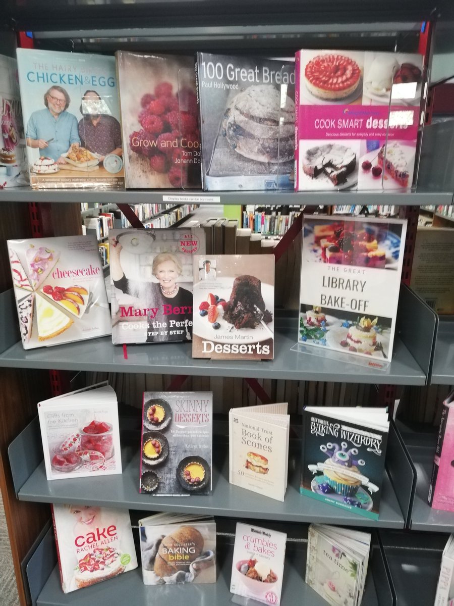 If you're feeling inspired by #GBBO then pop in and check out this month's display.... Library staff will be happy to sample your creations 😉 #HappyToHelp