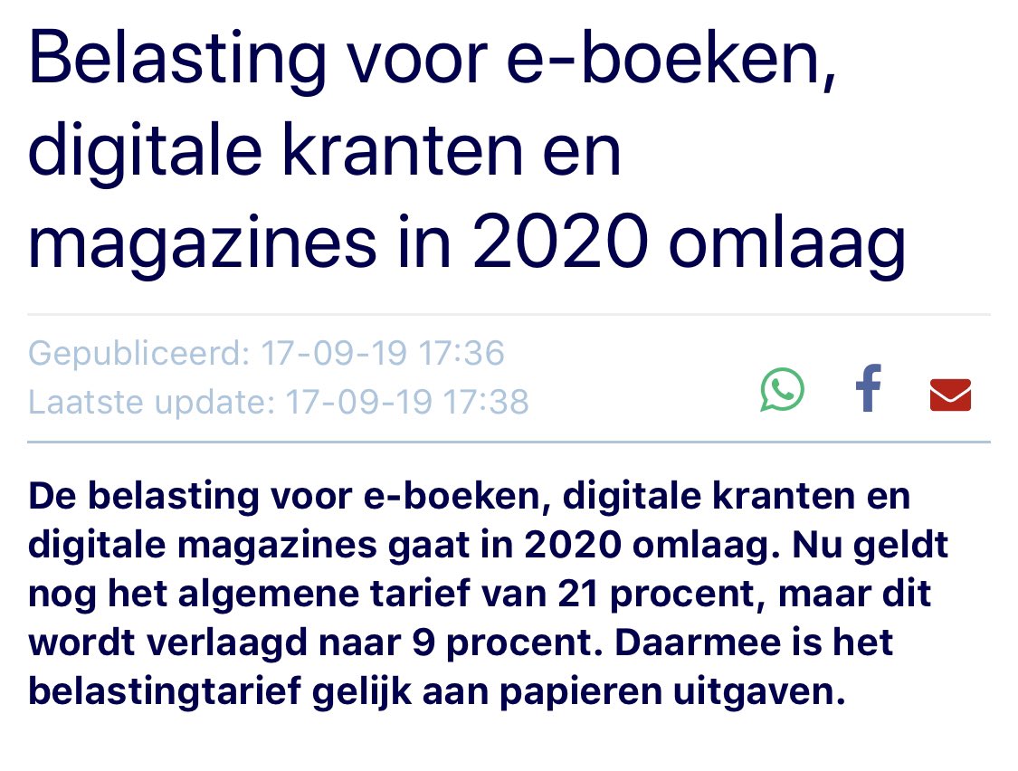Ein-de-lijk wordt de btw op online journalistiek gelijkgetrokken met papier. Eerlijker en goed voor digitale innovatie. Shout out naar onze vrienden van <a href="/FTM_nl/">Follow the Money</a> en <a href="/BlendleNL/">Blendle</a> 💪🏼🙌🏼