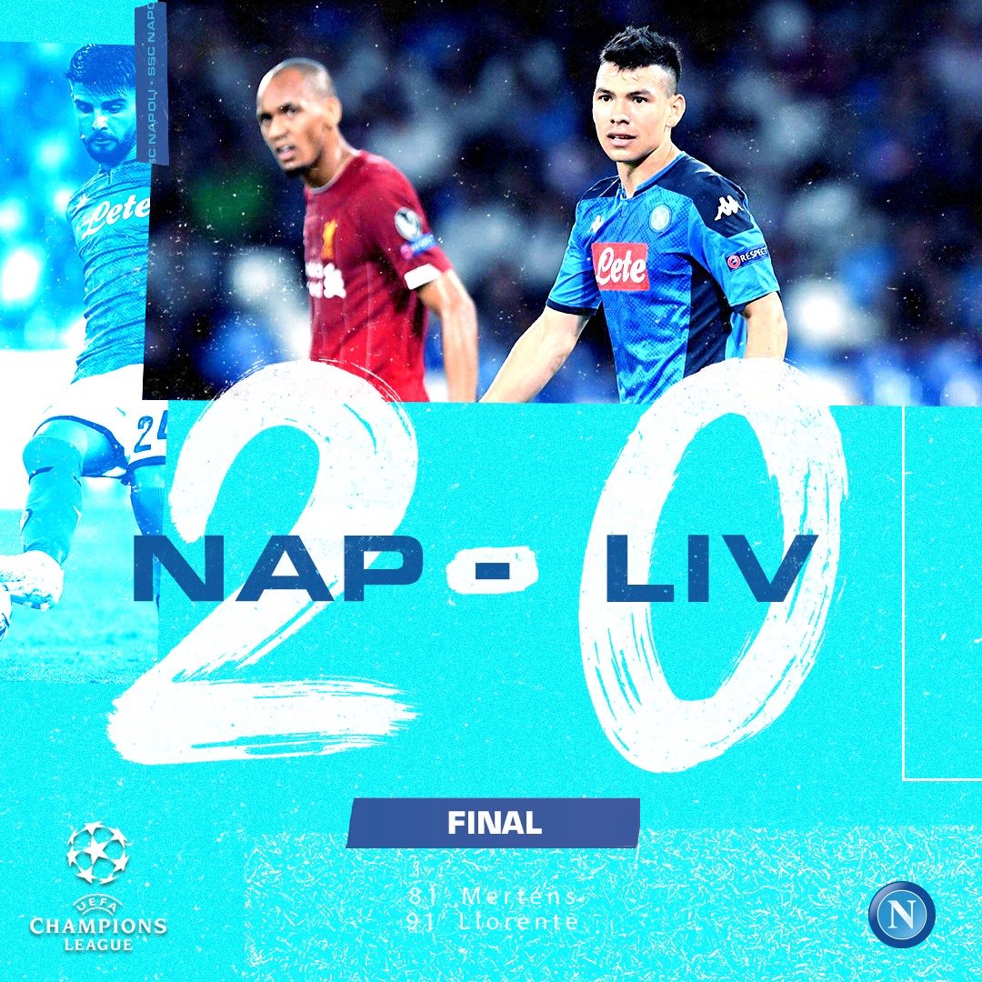 sscnapoliES's tweet photo. ¡¡¡DEBUT Y TRIUNFO EN ESTA CHAMPIONS!!! 🔥

Con goles de @dries_mertens14 y @llorentefer19 derrotamos 2⃣- 0⃣ al último campeón de la @LigadeCampeones, el Liverpool. 

⚽️ #NAPLIV 2-0
🏆 #UCL
💙 #ForzaNapoliSempre https://t.co/JaUR2naXWu