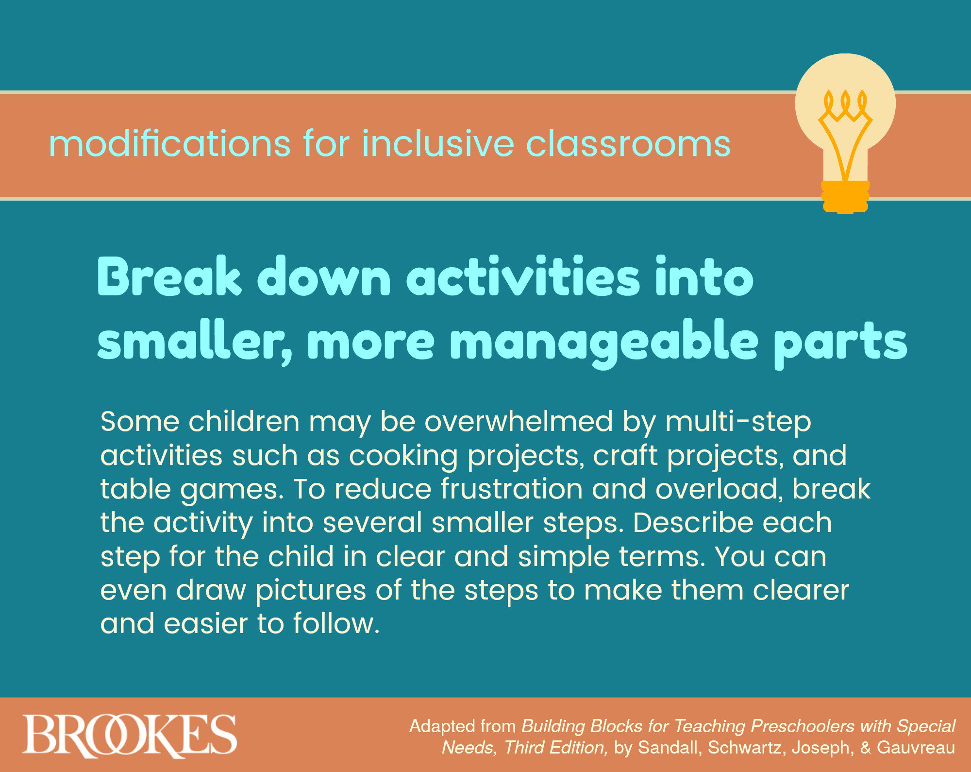 Brookes Publishing Al Twitter Break Down Tasks Or Activities Into Smaller More Manageable Parts To Reduce Student Frustration And Overload More Tips In This Blog Post T Co Guxqyevl Earlyed T Co Yjbc2tcuuh Twitter