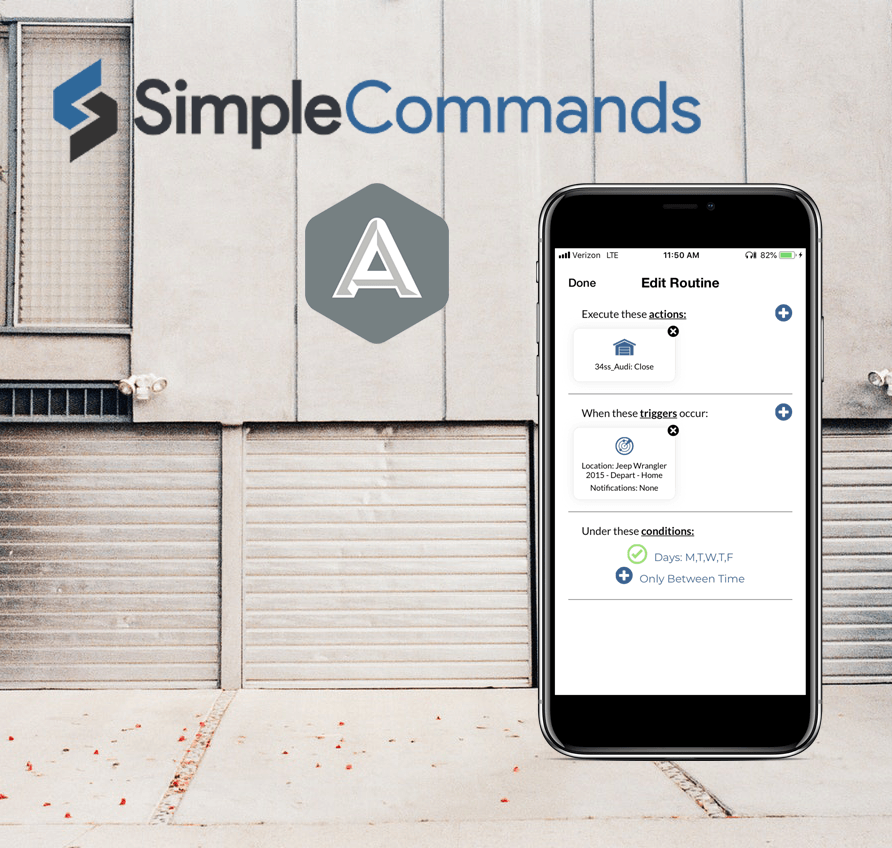 simplecommands's tweet image. Never leave your garage door open again with SimpleCommands Routines! Have you garage door automatically close when you drive away in your @automatic car and have it open back up when you return. It's that simple.
#keepitsimple #smarthome #connectedhome #iot #automatic #security