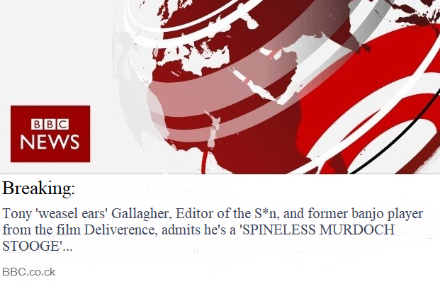 Breaking news! Tony Gallagher, Editor of the Sun, admits he's a 'Spineless Murdoch Stooge'. This is HUGE!

 #boycotthesun #dontbuythescum
