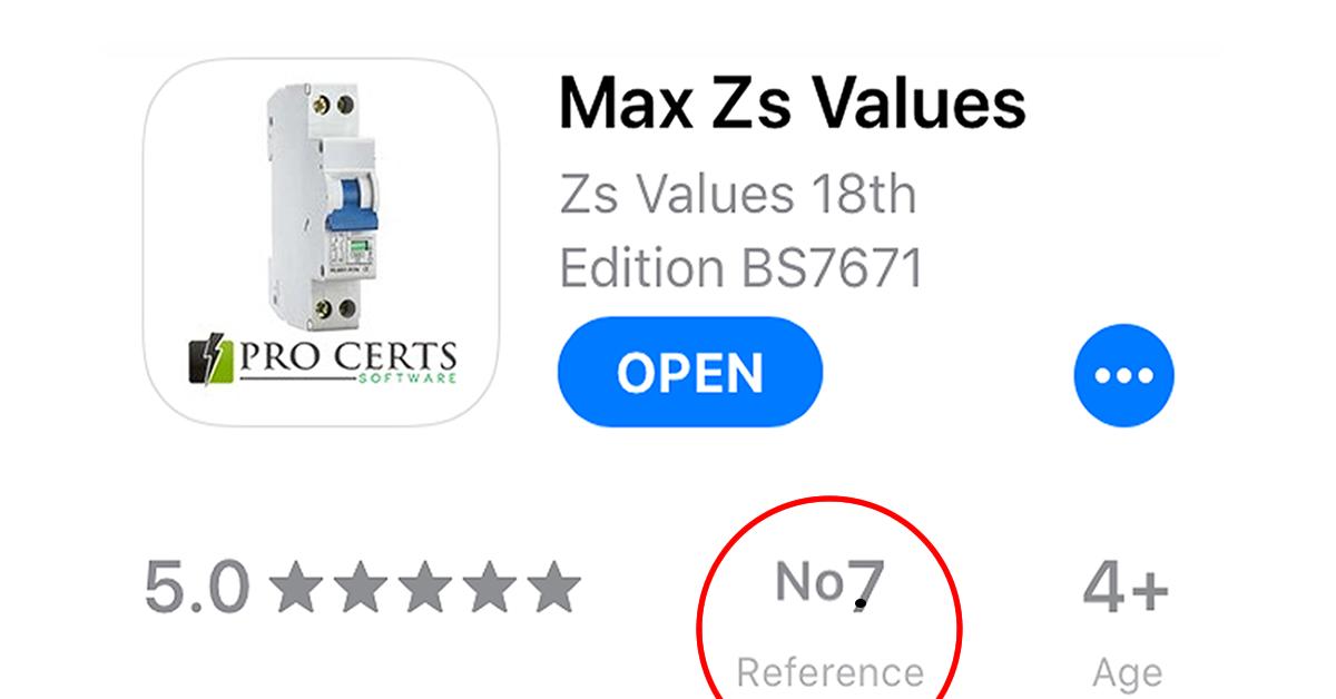 ProCerts's tweet image. Our &quot;Max Zs Values&quot; app is No.7 in the iOS app charts for the Reference category. Download yours today!
Android &amp;gt;&amp;gt;play.google.com/store/apps/det…
iOS &amp;gt;&amp;gt; apps.apple.com/gb/app/max-zs-…
#electricalapps #eicr #maxzs