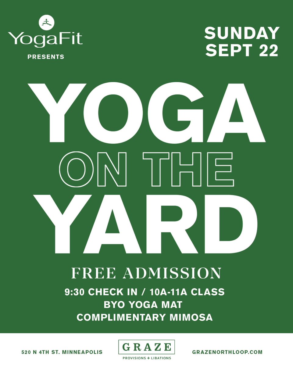 THIS SUNDAY!
Yoga On The Yard
Check in - 9:30a
Class Time - 10a-11a
BYO Mat
FREE Admission + Complimentary mimosa!
See you there!