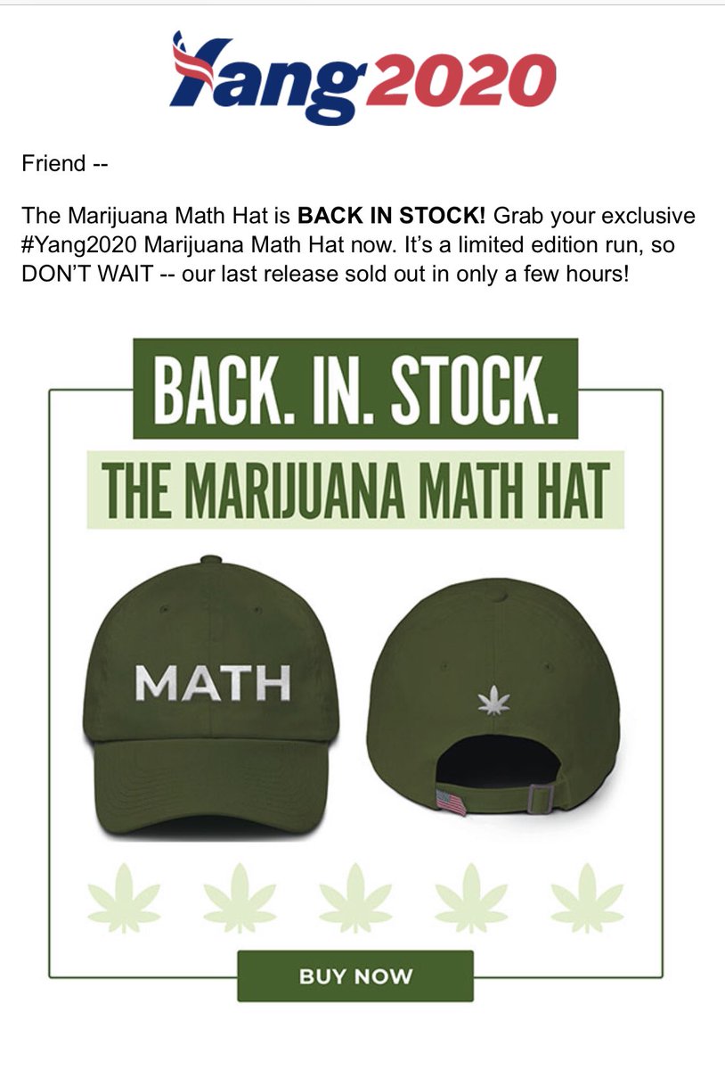 TyrenePamstein's tweet photo. ALERT โ #YangGang Stoners โ Itโs back and itโs well past sleep-in time so hop to it! ๐๐๐ป #WeedHat #Yang2020 https://t.co/puxIstWIWE
