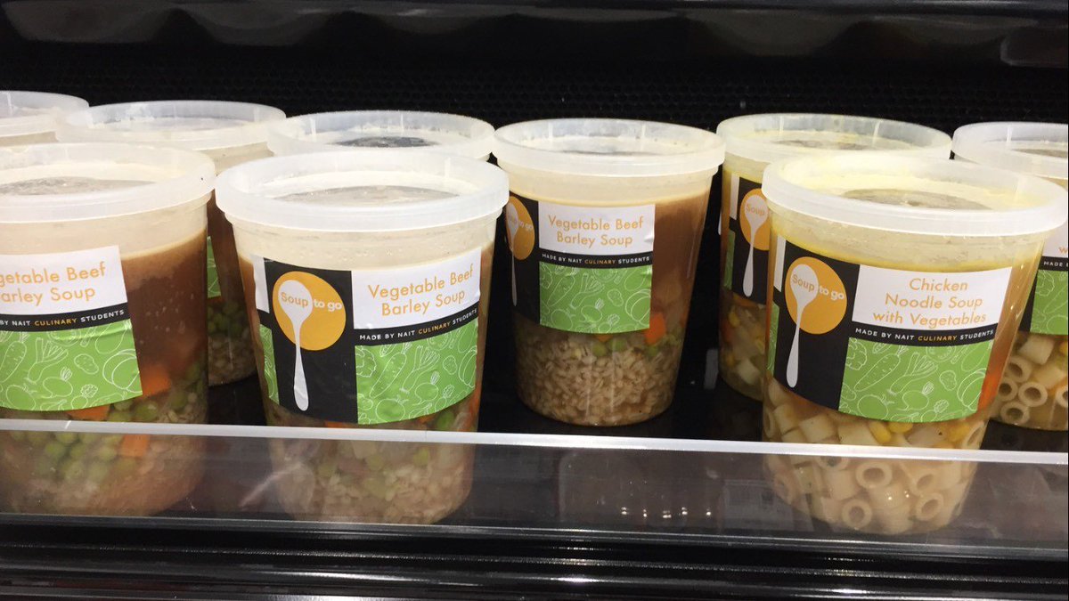 NAITCulinary's tweet photo. #DidYouKnow that the #RetailMeatStore @NAIT is selling house made soups? Each week there will be a variety of soups available, made by our first year students. Please see store for selections & pricing, located at the back of Common Market, Tue, Wed, Thu 10am-5pm #yegfood https://t.co/R2fg9aHWJU