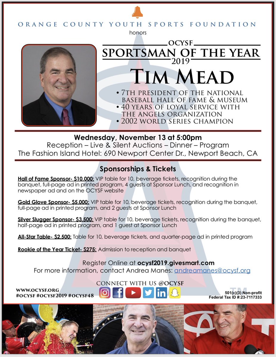ocysf's tweet photo. It is our honor to recognize Tim Mead as the 2019 #OCYSF Sportsman of the Year! RSVP to join us and be a part of history on 11/13/19.
•••
RSVP: https://t.co/cpCn5aRD6E
•••
#OCYSF2019 #OCYSF48 https://t.co/zKgzCw50qJ