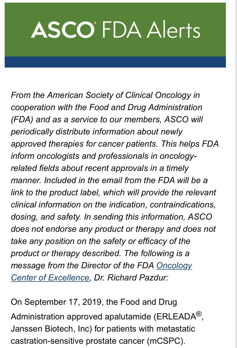 neerajaiims's tweet photo. FDA approves APALUTAMIDE for metastatic castration sensitive prostate cancer based on TITAN trial results: significant OS, rPFS benefit with preservation of HRQoL. Great addition to the Rx armamentarium. @PCFnews  @scserendipity1 @JanssenUS @montypal @maughanonc @ASCO https://t.co/KSAJ6lMkam