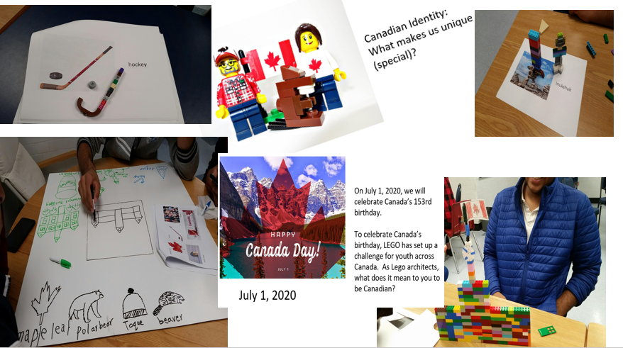 Patelbela8's tweet photo. LEAD Ss @CrescentCowboys use tabletop whiteboards for collaboration in brainstorming Canadian symbols.  Ss then created models using LEGO.  Tomorrow they will speak and write about their models.  #ELLcbe #equity #wearecbe https://t.co/ClLIkkClKk