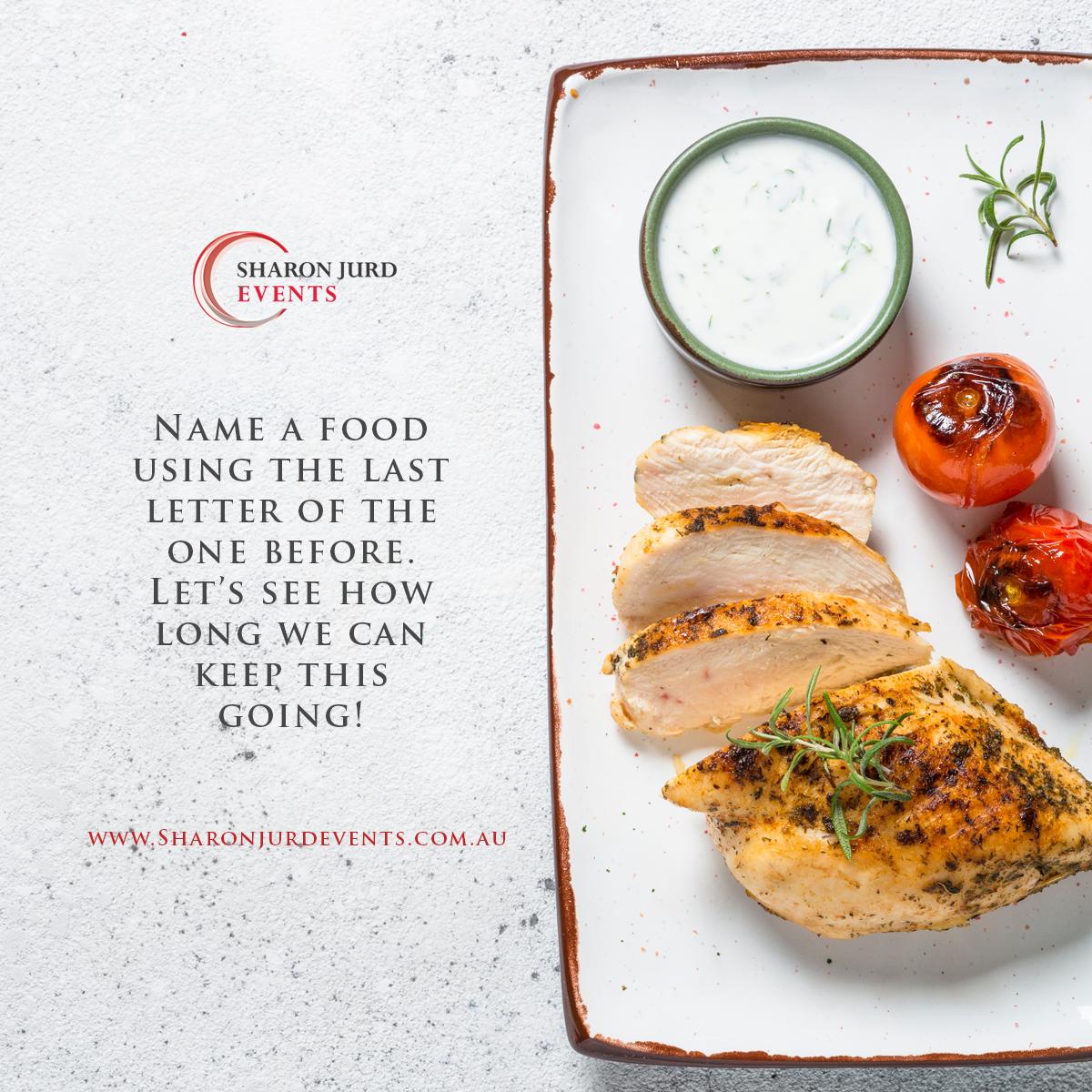 SharonJurd's tweet image. Name a food using the last letter of the one before. Let’s see how long we can keep this going!
.
.
.
 #Food #NameAFood #CommentGame #SharonJurd