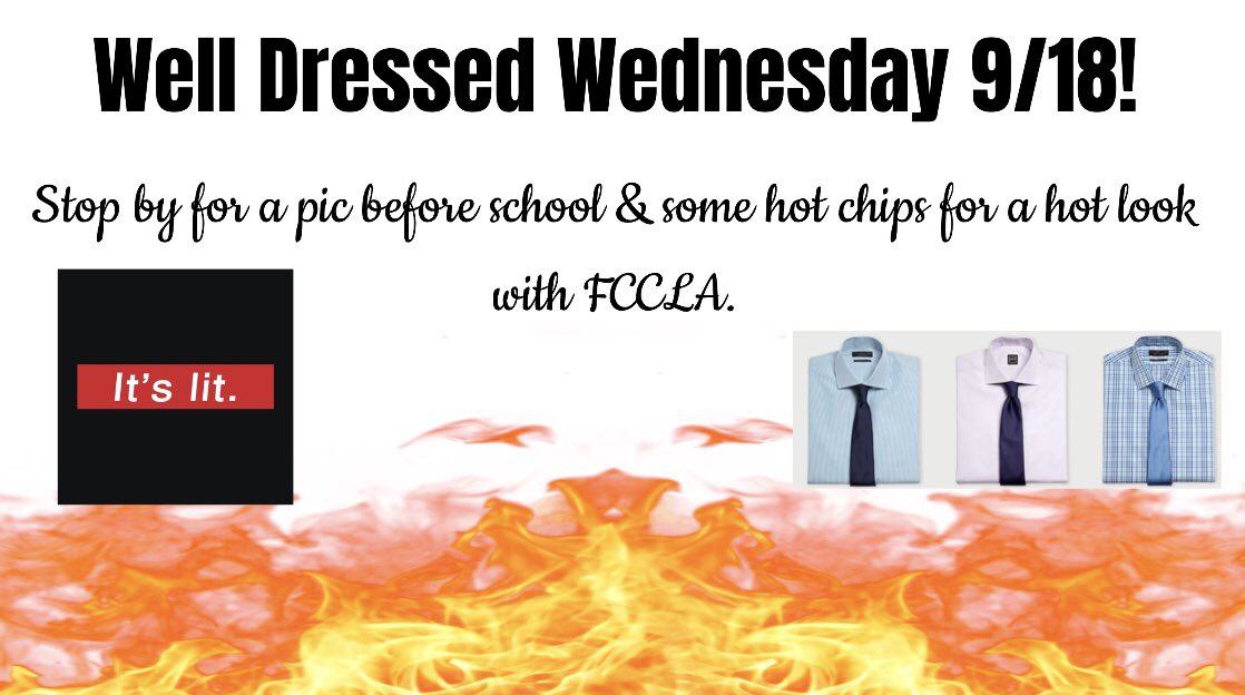 WBHS_FCCLA's tweet photo. Tomorrow....you know what it is! #WellDressedWednesday HOT chips for a HOT look ๐ฅ๐ฅ weโll see you in the morning in your Bruin best! Stop by D-11 #BGOE #MembershipMattersWeek https://t.co/t1aUhy2irE
