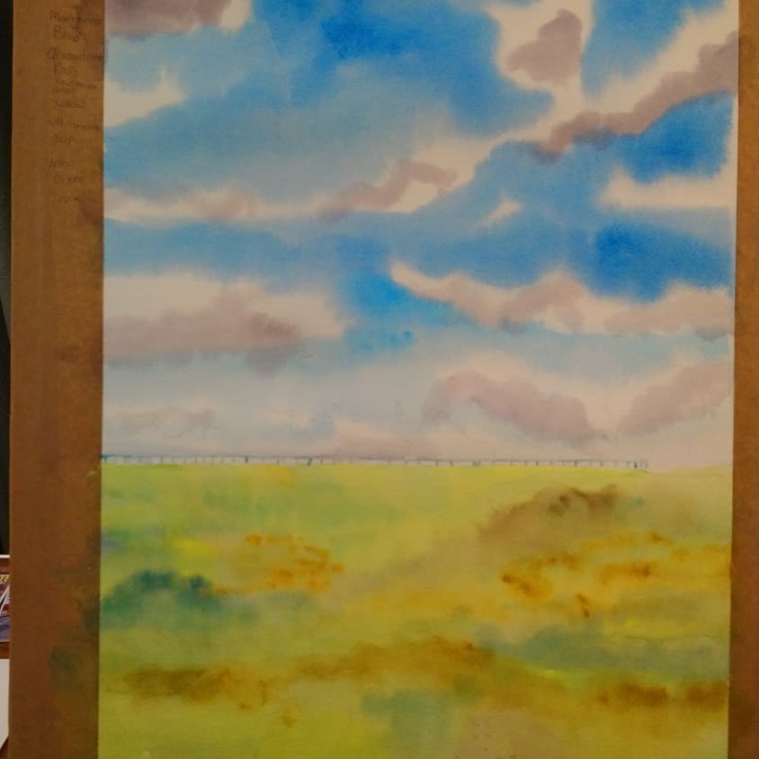 OngarArtSociety's tweet photo. Many thanks to @ArtistMichele for a fab demo last Thursday. Michele painted a #Sudbury meadow in #Watercolour. Great tips including composition and painting from a reference photo, colour mixing, layering and how to paint a dramatic sky.
#artistdemo #watercolour #michelewebber https://t.co/XFKwKb1nFd