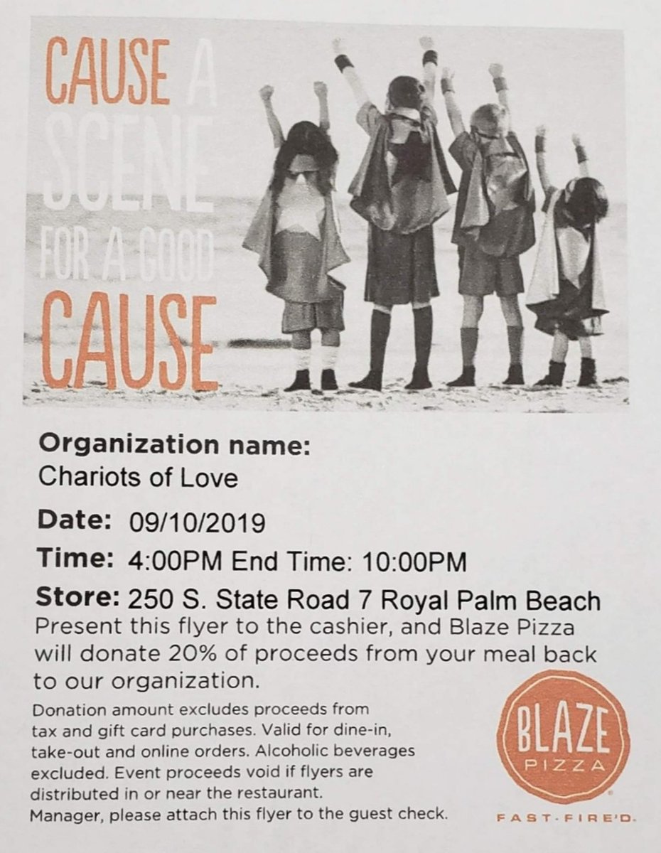 ValerieDMathie1's tweet photo. Tonight is the night! Pizza fundraiser from 4pm-10pm. Show this image when ordering to support or donate at https://t.co/lhqZVzKl3w #ChariotsOfLove #helpingHandicappedChildren #FreeWheelchairs https://t.co/JvVq7aUHTu