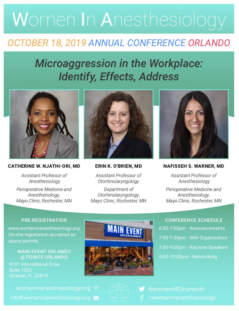 Headed to Orlando for #ANES19? Don't miss the opportunity to hear from this awesome panel + network with other women anesthesiologists (+ allies!).

Join us for #WiAnes19: October 19 at Main Event in Orlando. Registration open now!

Already registered? Tell your friends!