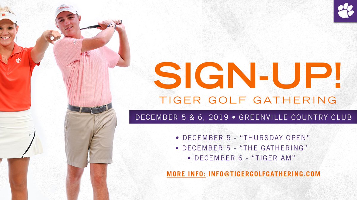 We are counting down the days till the Tiger Golf Gathering! Be sure to sign-up and help support the Clemson golf programs. More information on the event can be found at tigergolfgathering.com!