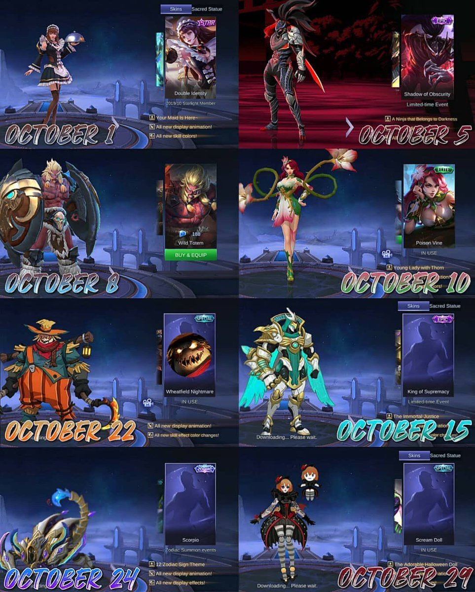 Traokun_GM's tweet image. 10月のスキン実装スケジュール(予定)だそうです😌