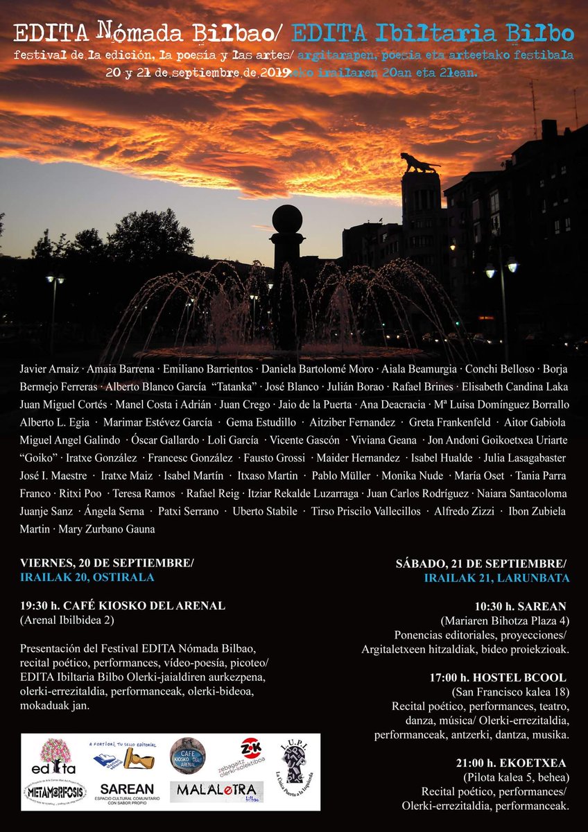 Nos vamos a Bilbao
#EditaNomadaBilbao2019
📚🎤📖💯