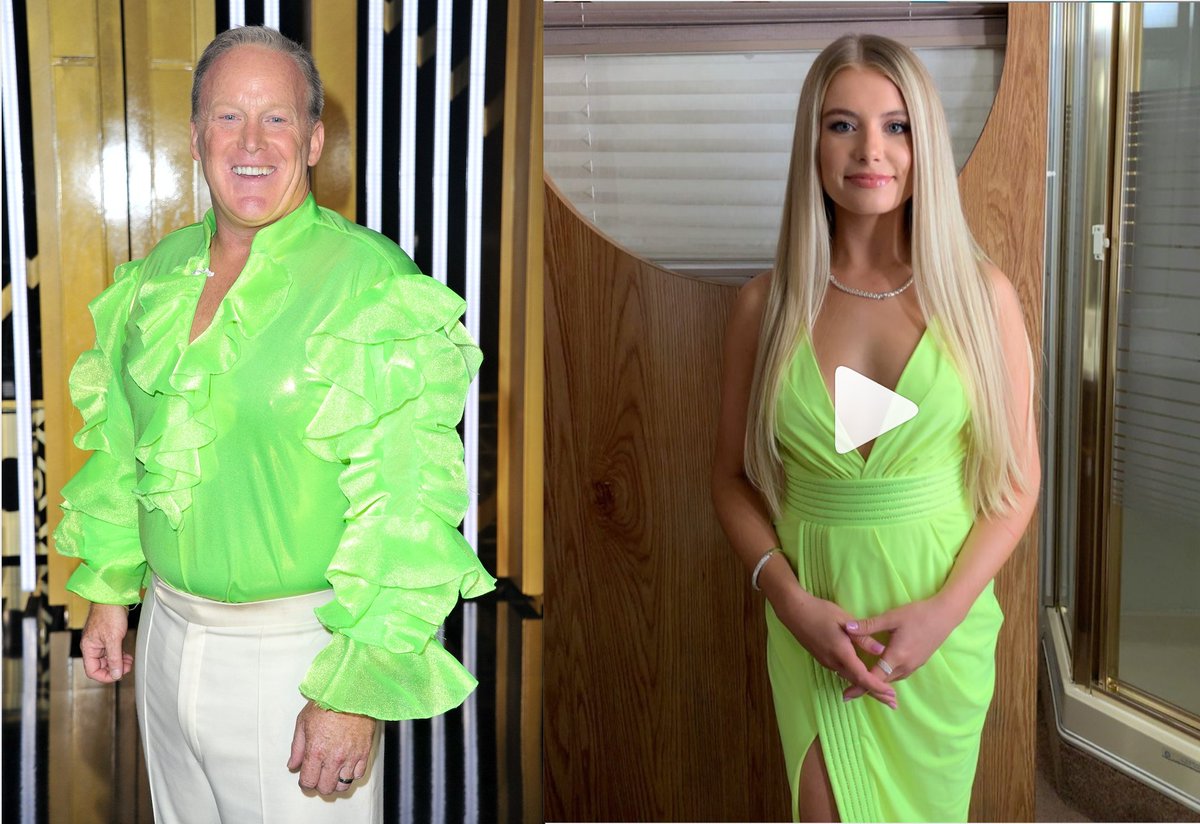 Jennifer_Nied's tweet photo. Cut from the same cloth, literally. Who wore it better @demi_burnett or @seanspicer #bachelorinparadise #dwts https://t.co/hYU6XwgsL5