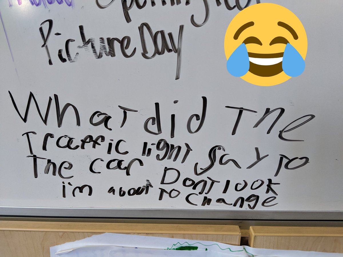 MKTornberg_'s tweet photo. A Ss asked if he could write a daily joke on the board each morning. My answer was, "Of course, as long as it's school appropriate." He's been doing it for over a week now and we look forward to it every day! Stop by rm. 25 @LewisCJUSD for a daily chuckle! https://t.co/sNEi5JcqBf