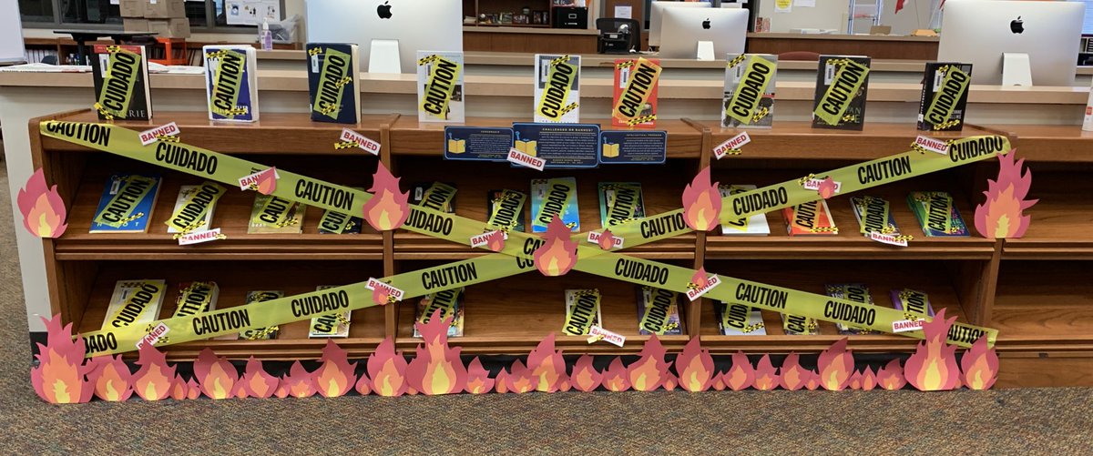 Something’s coming...👀🔥🔥just about done!  Thankful for my Student Library Aides for helping set up!! No spoilers for the contest! Only hint is that it’s a banned book!! 👀👀#BannedBooksWeek #txlachat @TXLA #txASL #TxASLTalks @ALALibrary #bookcontest @istelib