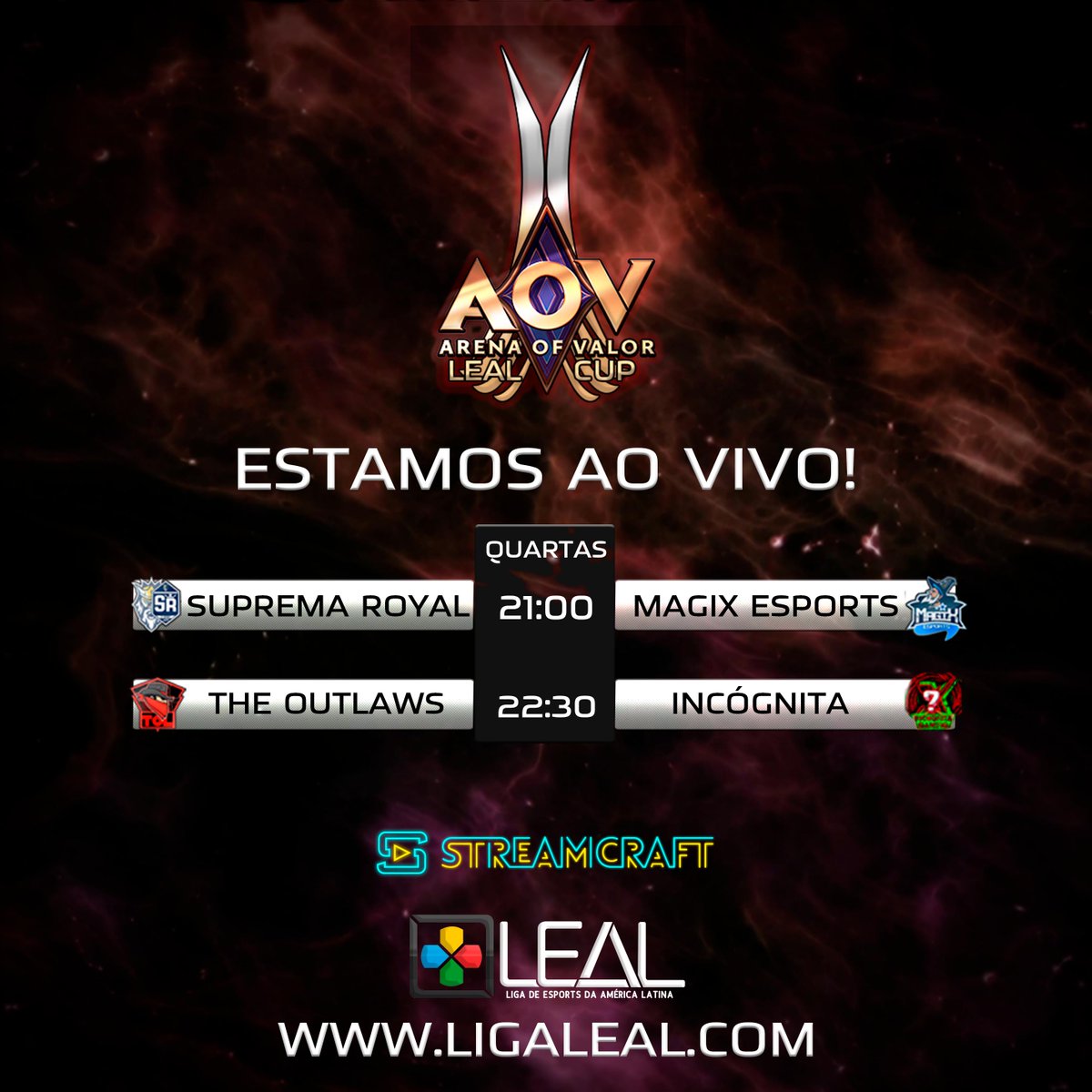 ESTAMOS AO VIVO / EN DIRECTO COM A LEAL CUP AOV streamcraft.com/user/canaldako… #aov 
#Aovlatam #arenaofvalor @ArenaOfValorBRA <a href="/ArenaofValorLA/">Arena of Valor Latinoamérica</a> @arenaofvalorsp <a href="/ArenaofValorSPA/">Arena of Valor ❁</a>