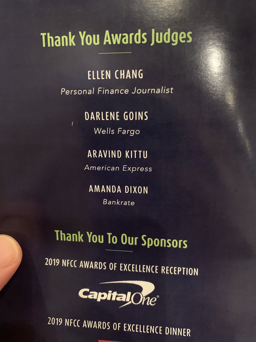Thanks to our friends in personal finance media, @EllenYChang and @Bankrate, for judging the @NFCC Awards of Excellence this year!