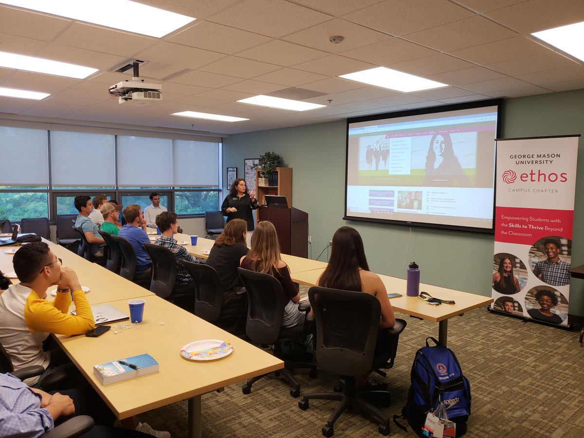 Ethos_GMU's tweet photo. A big thank you to Victoria Suárez from Career Services for discussing career readiness tonight to a group of motivated students! We had a great time and hopefully some of us will use these resources to land an internship! #OurEthos https://t.co/oVxwVQZVPR