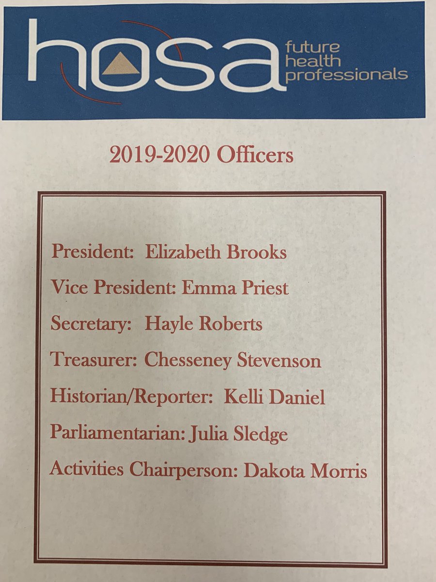 CHHSWildcatUp's tweet photo. Congratulations to our Colbert County Schools HOSA officers for the 2019-2020 school year. We know you will represent HOSA:Future Health Professionals as well as our school system well. #CTEstrong #teamcolbertcounty https://t.co/KlmTY6iRvf