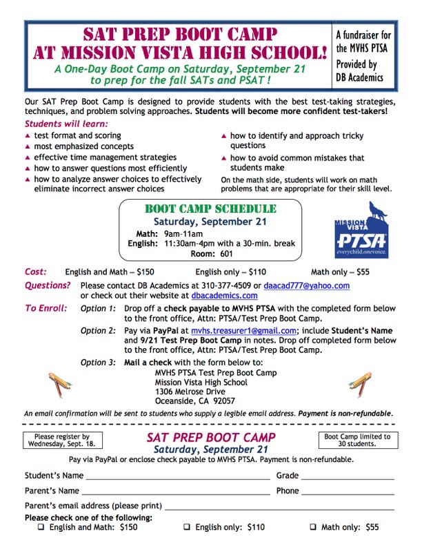 Do you know a high schooler getting ready to take the SAT? Tell them about our SAT Prep Boot Camp this Saturday 9/21! Open to all! Register by 9/18.