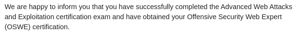 epi052's tweet image. Just got word from @offsectraining  that i passed! 

#oswe