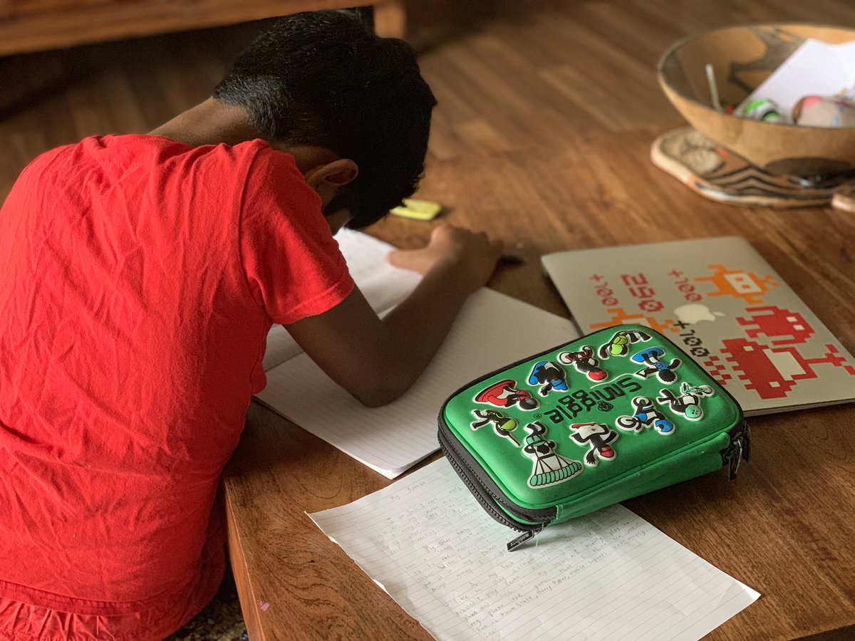 amuse_gueule's tweet image. School is closed today and tomorrow. And he thought he was going to be on the laptop all day. Awwwwww so cute. #essay #multiplicationtable