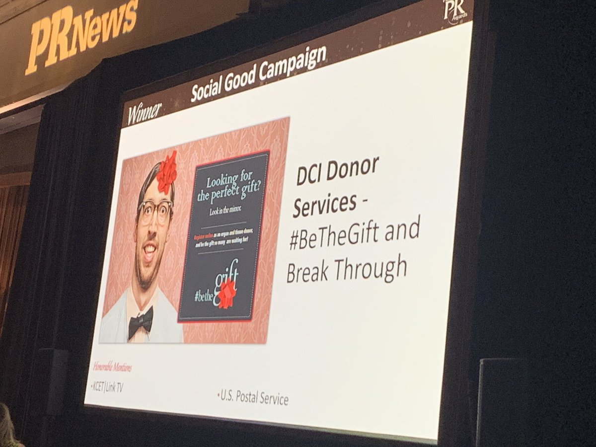 lail_christian's tweet photo. Honored to accept the Social Good #PRNews Platinum award for #BeTheGift on behalf of my amazing team @FinnPartners @DVLSeigenthaler https://t.co/d5gupSERpi