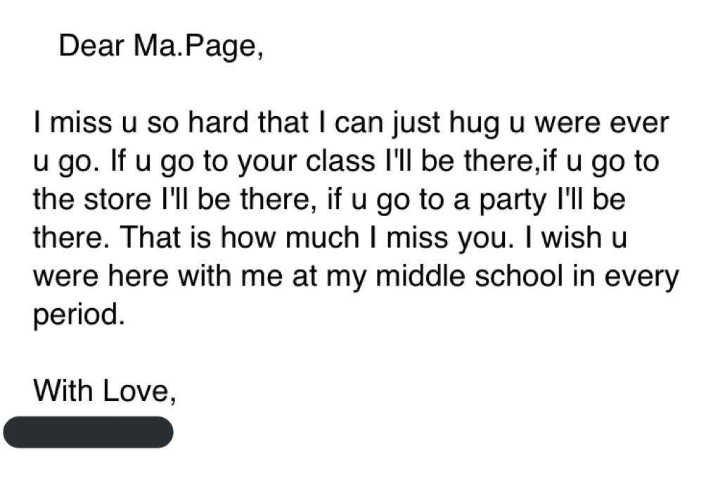 gloriapaged's tweet photo. My old student sent this. 😭 those of you who wonder how someone could possibly be a teacher knowing what the pay is in this field... this is it. To be able to leave an impact like this on a child is indescribable. No amount of money could match this feeling  #whyiteach #mspage https://t.co/ZhQPHDuZcz