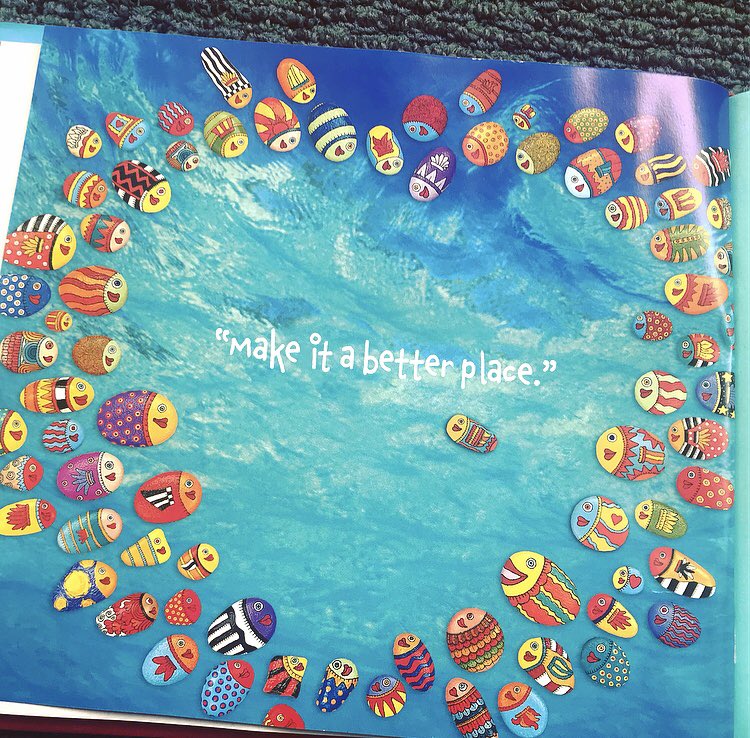 Another great reading of  ONLY ONE YOU by Linda Kranz... students discovered life lessons through the advice of Adri’s parents & made their own, ONLY ONE YOU fish rock! #onlyoneyou #shinyapples #5thgrade #fishphilosophy #ourclassfish #summer @AShanfield