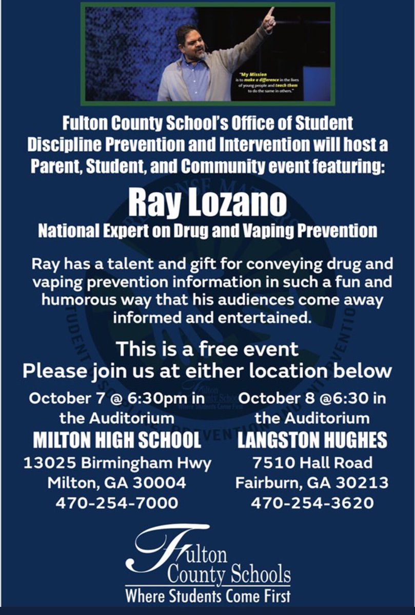 Important communication meeting on Drugs &amp; Vaping Prevention and Intervention. Please come out.