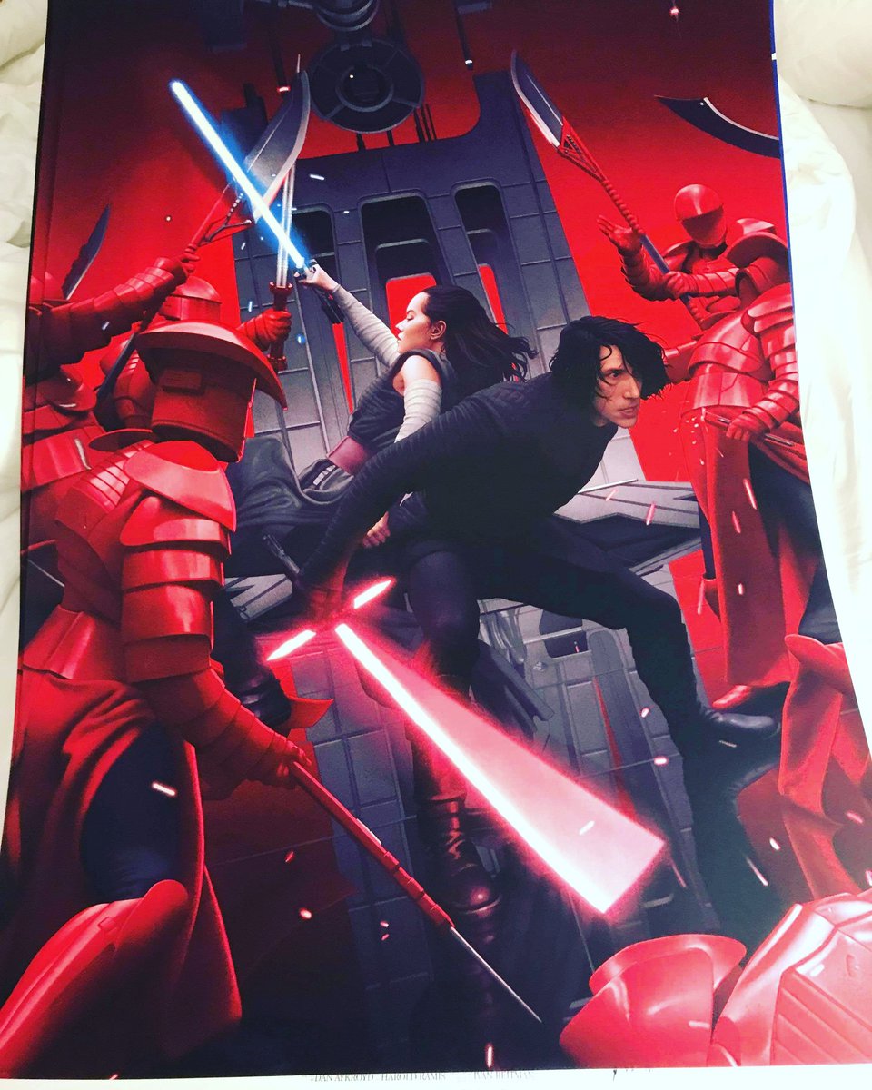 theragingerica's tweet photo. I just absolutely love this print by @RoryKurtz! Glad I grabbed a copy at @MondoConAustin, the glow in the dark light sabers are the best part #art #mondo #atx #starwars #swtlj #collector #beautiful https://t.co/kviVqUuRMV