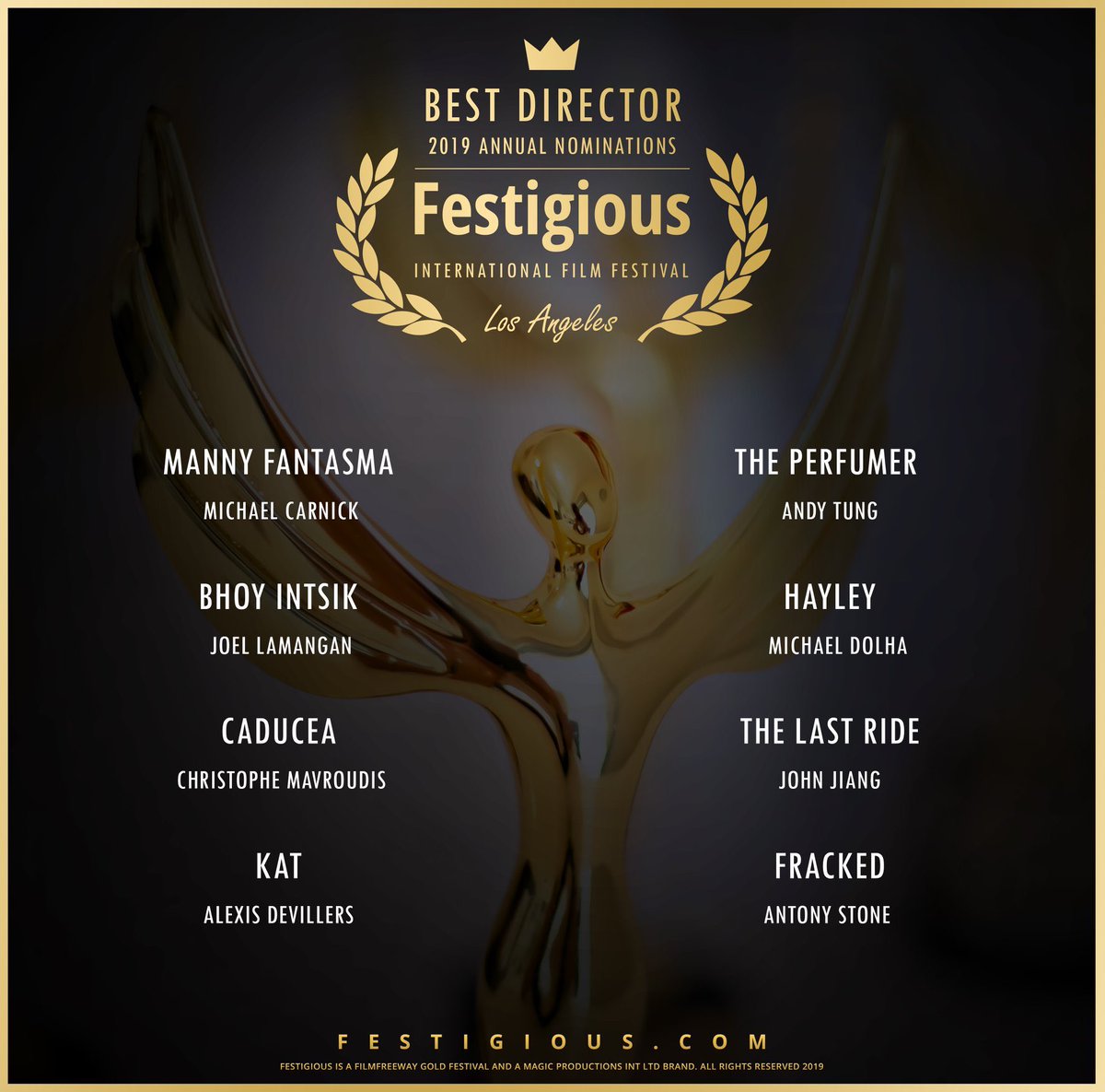 michaelcarnick's tweet photo. Wow! The Festigious International Film Awards nominated my pilot @mannyfantasma for Best Director and Best Actor (Mig Feliciano) in their annual 2019 awards! Congrats @migfeliciano and the rest of the Manny team, and thank you @festigious! 
#festigious #mannyfantasma #indiefilm https://t.co/DZOYhZiXGw