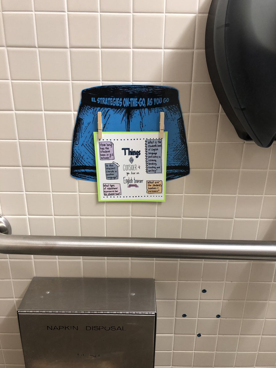 LilAppleTeacher's tweet photo. #bathroombriefs a great way to give little bits of educational information to your staff! #ESL #keeplearning #studentcentered https://t.co/ZrXejnvF2g