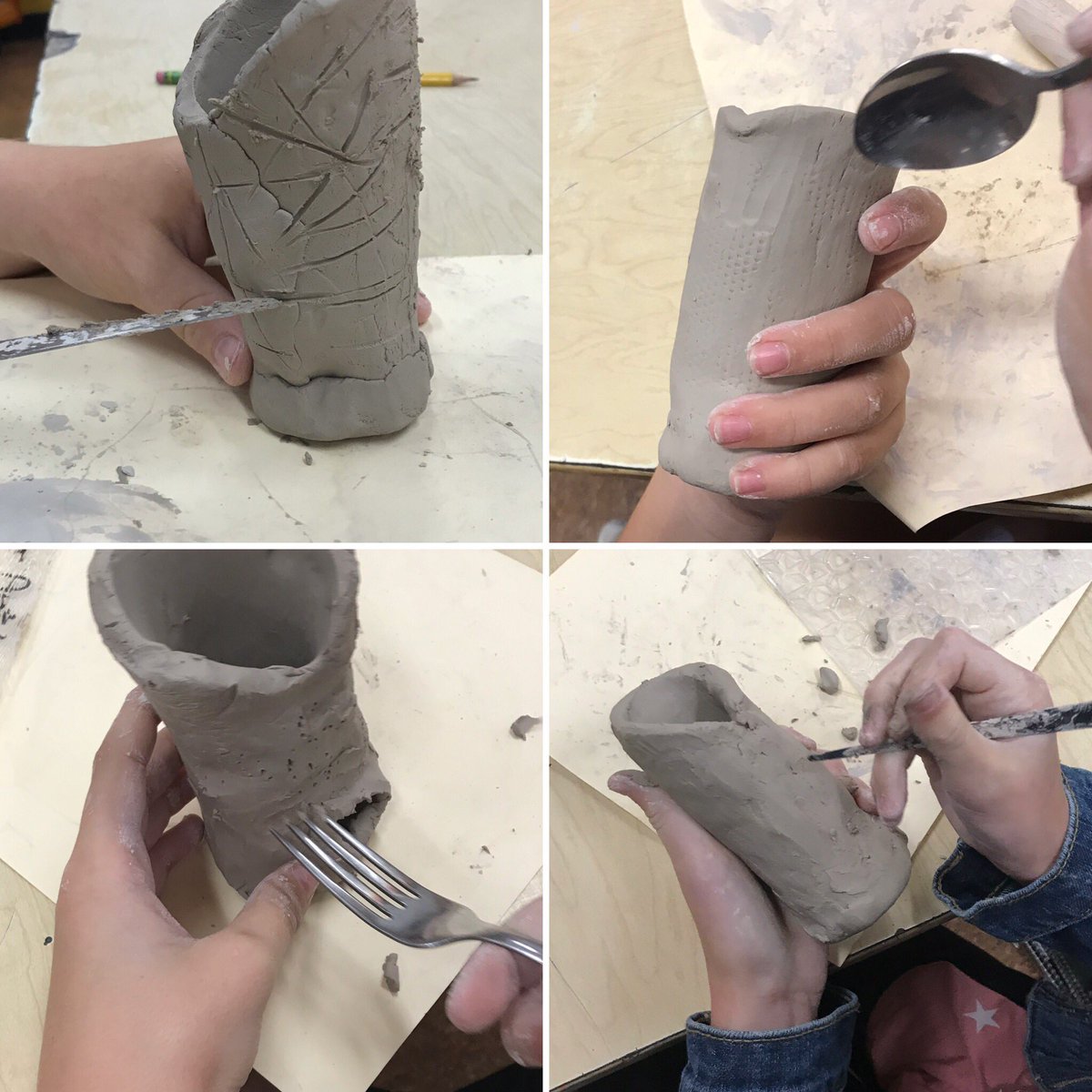 JulieCosco's tweet photo. Making some #textured #clay #vessels with the 6th graders today... https://t.co/gHf6N1UCMj
