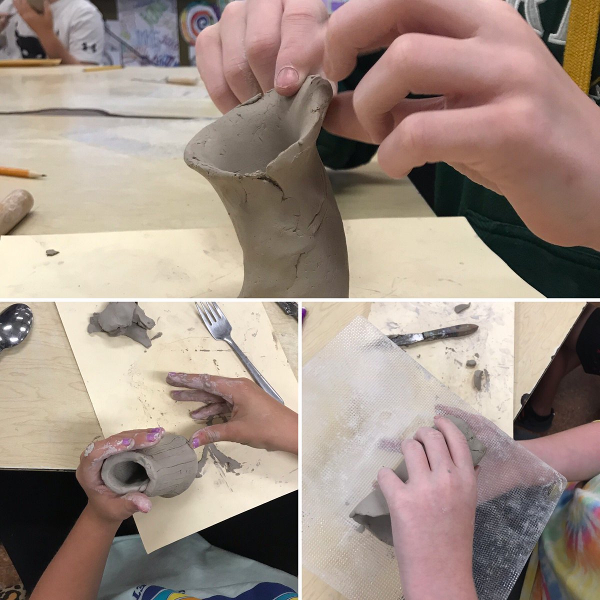 JulieCosco's tweet photo. Making some #textured #clay #vessels with the 6th graders today... https://t.co/gHf6N1UCMj